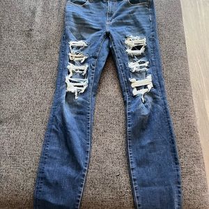 American Eagle Distressed Dark Wash Skinny Jeans- Tall
